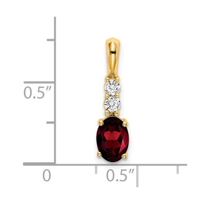 14K Oval Garnet and Diamond Pendant, 19 x 5mm