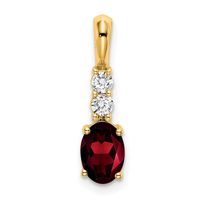 14K Oval Garnet and Diamond Pendant, 19 x 5mm
