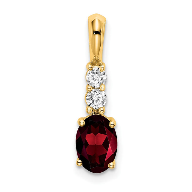 14K Oval Garnet and Diamond Pendant, 19 x 5mm