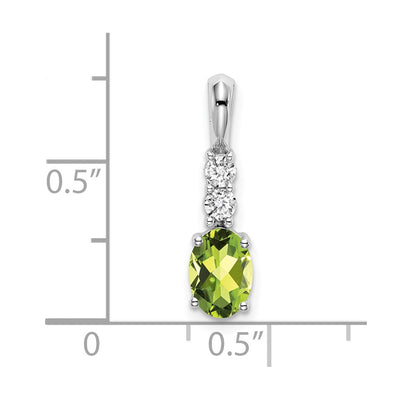14K White Gold 7x5 Oval Peridot and Diamond Pendant, 19 x 5mm