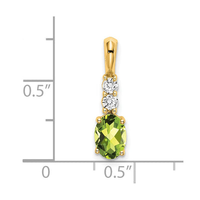 14K Oval Peridot and Diamond Pendant, 19 x 5mm