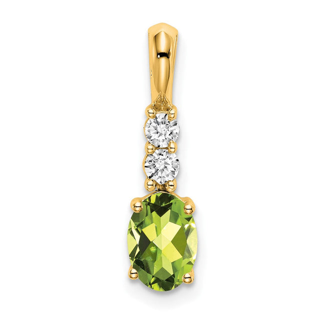 14k Oval Peridot and Diamond Pendant, 19 x 5mm