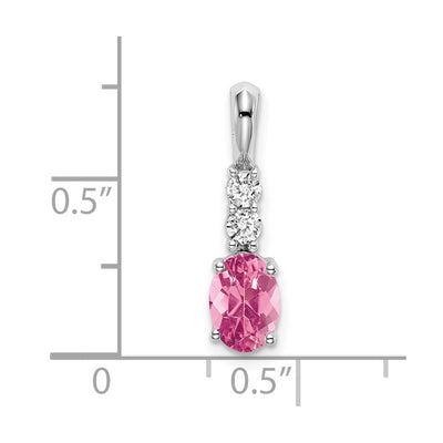 14K White Gold Oval Pink Tourmaline and Diamond Pendant