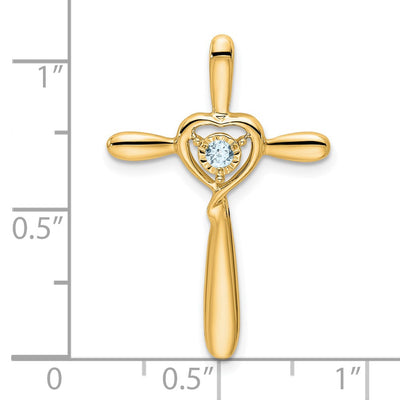 14K Aquamarine Cross w/Heart Chain Slide