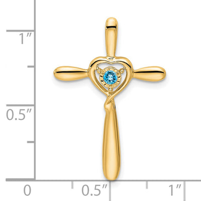 14K Blue Topaz Cross w/Heart Chain Slide