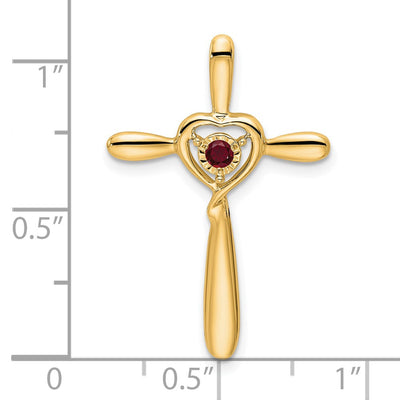 14K Created Ruby Cross w/Heart Chain Slide