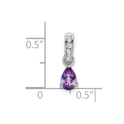 14K White Gold Pear Amethyst and Diamond Pendant, 16.3 x 4.5mm