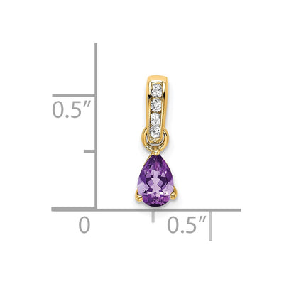14K Pear Amethyst and Diamond Pendant, 16.3 x 4.5mm