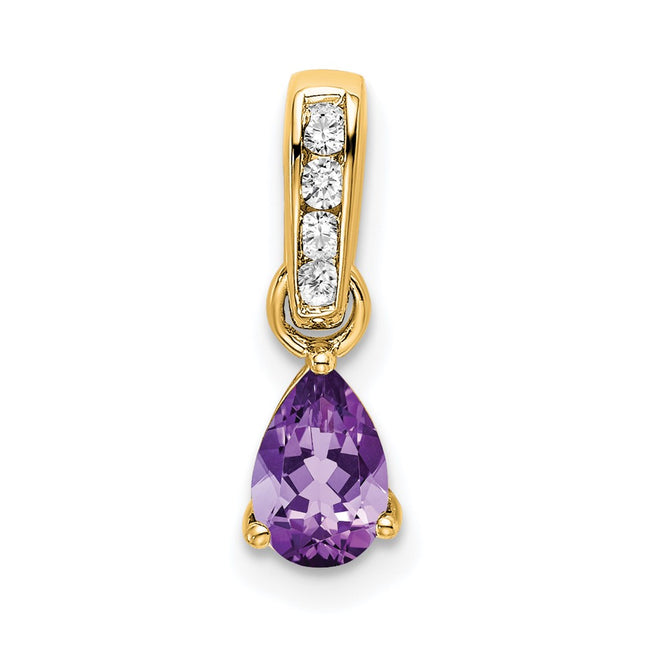 14k Pear Amethyst and Diamond Pendant, 16.3 x 4.5mm