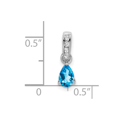 14K White Gold Pear Blue Topaz and Diamond Pendant, 16.3 x 4.5mm