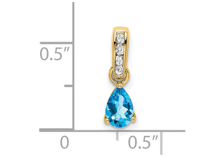 14k Pear Blue Topaz and Diamond Pendant (Style PM7409-BT-005-YA)