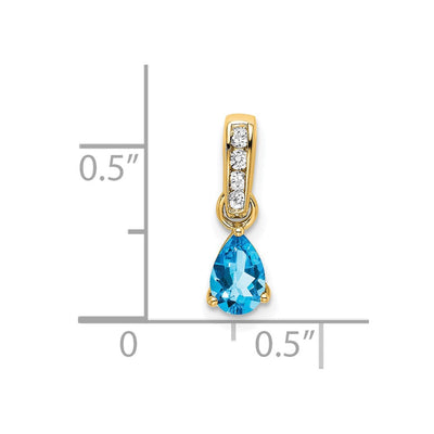14K Pear Blue Topaz and Diamond Pendant, 16.3 x 4.5mm