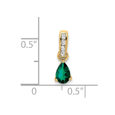14K Pear Created Emerald and Diamond Pendant