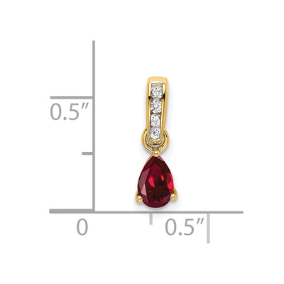 14K Pear Created Ruby and Diamond Pendant