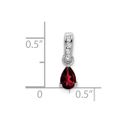 14K White Gold Pear Garnet and Diamond Pendant, 16.3 x 4.5mm