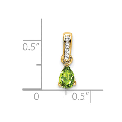 14K Pear Peridot and Diamond Pendant, 16.3 x 4.5mm