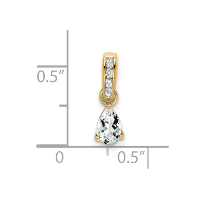 14K Pear White Topaz and Diamond Pendant