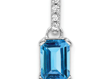 14k White Gold Blue Topaz and Diamond Pendant (Style PM7410-BT-004-WA)