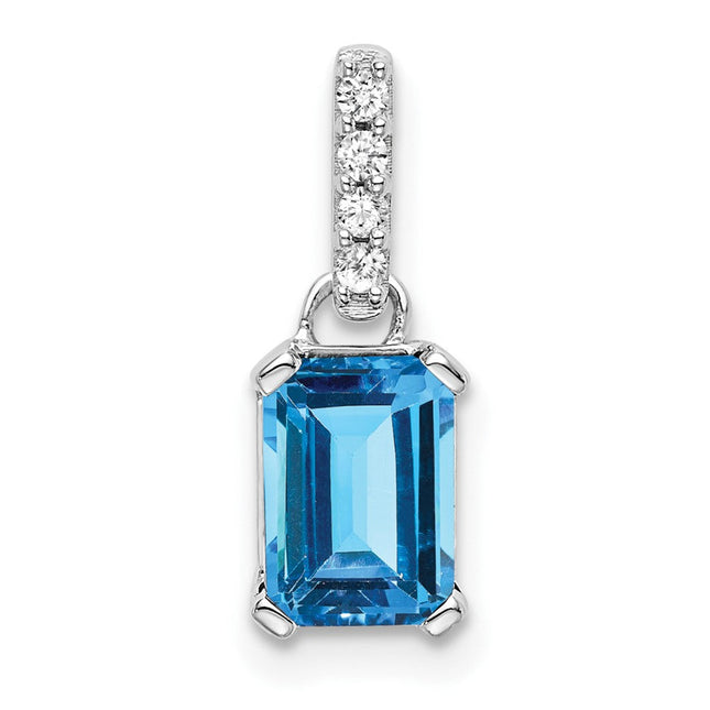 14k White Gold Blue Topaz and Diamond Pendant, 15.9 x 5.5mm