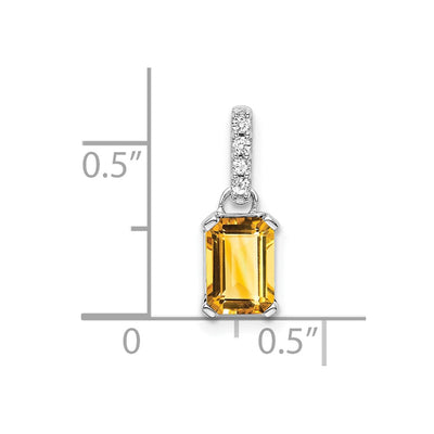 14K White Gold Citrine and Diamond Pendant, 15.9 x 5.5mm