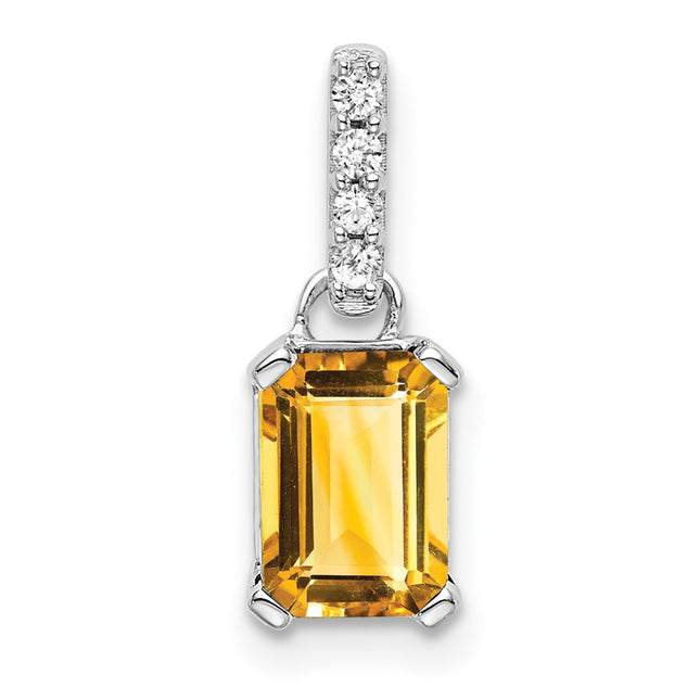14k White Gold Citrine and Diamond Pendant, 15.9 x 5.5mm