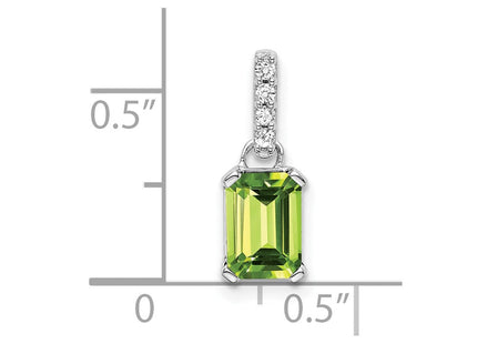 14k White Gold 7x5 Emerald-cut Peridot and Diamond Pendant (Style PM7410)