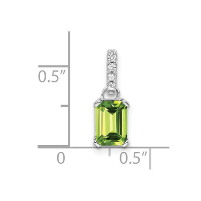 14K White Gold 7x5 Emerald-cut Peridot and Diamond Pendant