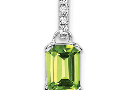 14k White Gold 7x5 Emerald-cut Peridot and Diamond Pendant (Style PM7410)