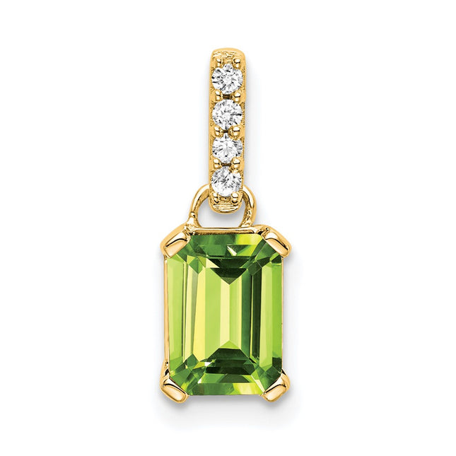 14K Peridot and Diamond Pendant, 15.9 x 5.5mm