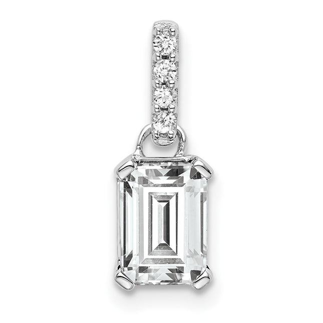 14k White Gold White Topaz and Diamond Pendant, 15.9 x 5.5mm