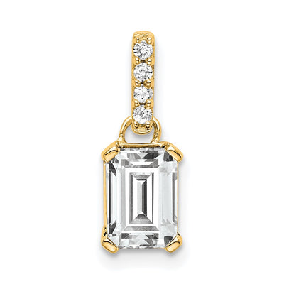 14K White Topaz and Diamond Pendant, 15.9 x 5.5mm