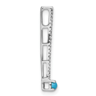 14K White Gold Turquoise and White Topaz Pendant, 25 x 3.1mm