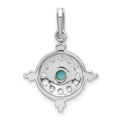 14K White Gold Turquoise and White Topaz Pendant, 24.8 x 16.3mm