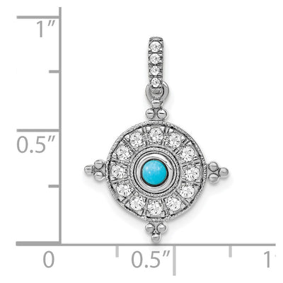14K White Gold Turquoise and White Topaz Pendant, 24.8 x 16.3mm