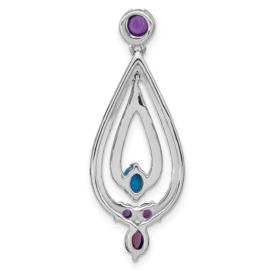 14K White Gold Turquoise, Amethyst and White Topaz Pendant
