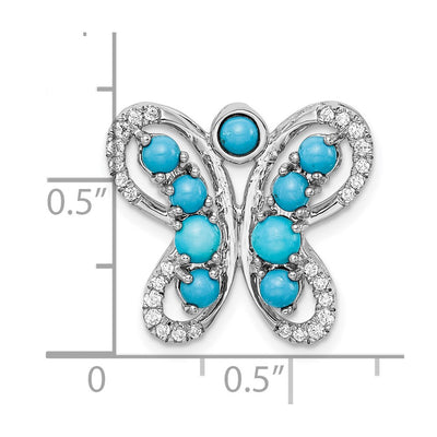 14K White Gold Turquoise and White Topaz Butterfly Chain Slide