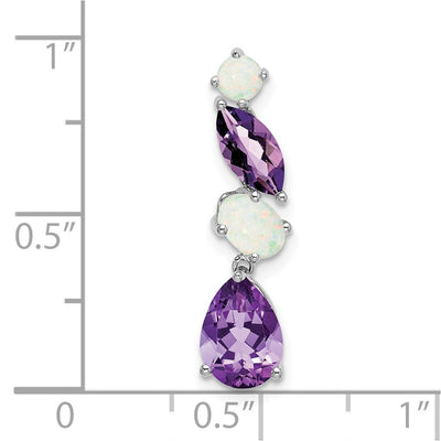 14K White Gold Amethyst and Opal Chain Slide