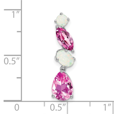 14K White Gold Lab Created Pink Sapphire and Lab Created Opal Chain Slide