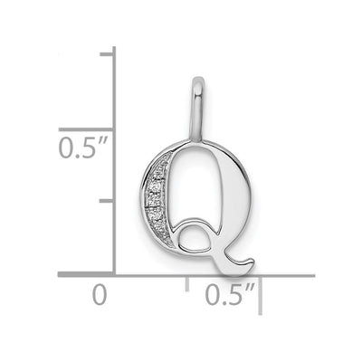 14K White Gold Diamond Letter Q Initial Pendant, 16.94 x 9.56mm