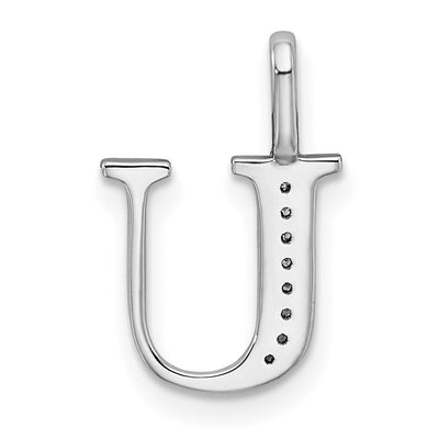 14K White Gold Diamond Letter U Initial Pendant, 15.89 x 10.1mm