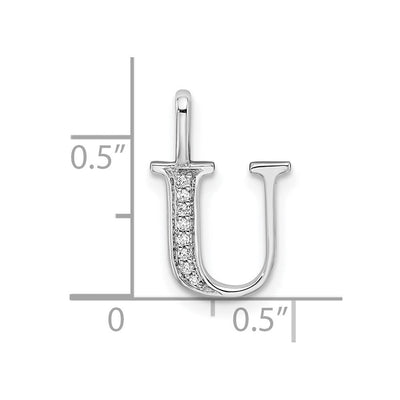 14K White Gold Diamond Letter U Initial Pendant, 15.89 x 10.1mm