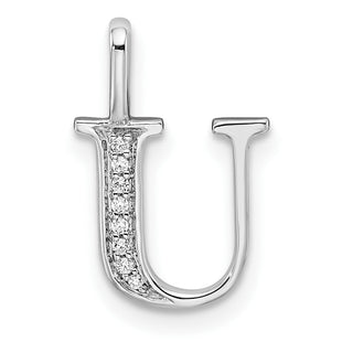 14K White Gold Diamond Letter U Initial Pendant (Style PM8365U-002-WA)