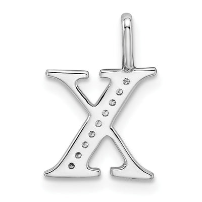 14K White Gold Diamond Letter X Initial Pendant, 15.25 x 11.19mm