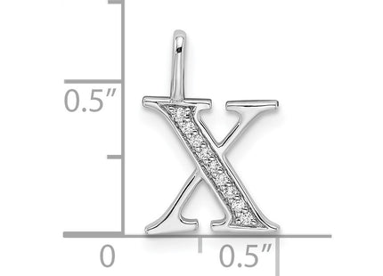 14K white gold diamond letter X pendant, another view