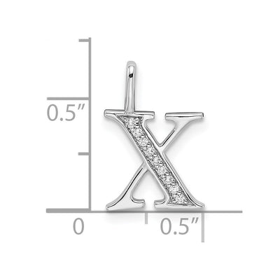 14K White Gold Diamond Letter X Initial Pendant, 15.25 x 11.19mm