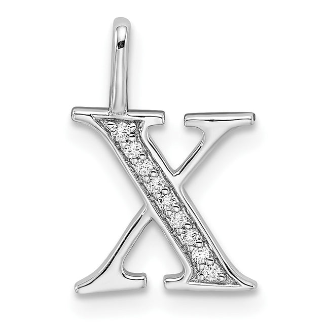 14k White Gold Diamond Letter X Initial Pendant, 15.25 x 11.19mm
