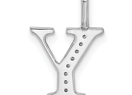 14K White Gold Diamond Letter Y Initial Pendant, 15.53 x 10.43mm