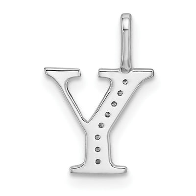 14K White Gold Diamond Letter Y Initial Pendant, 15.53 x 10.43mm