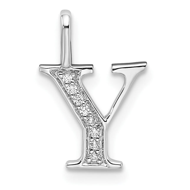 14K White Gold Diamond Letter Y Initial Pendant, 15.53 x 10.43mm