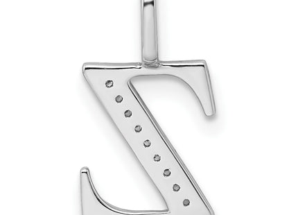 14K White Gold Diamond Letter Z Initial Pendant, 15.44 x 9.21mm